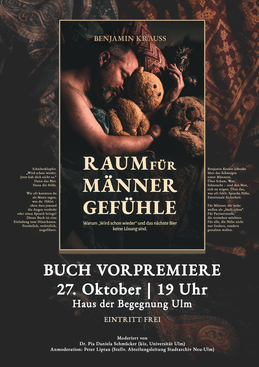 Vorpremiere Raum für Männergefühle Benjamin Krauss Haus der Begegnung Ulm 27 Oktober 2025 um 19 Uhr Sachbuch 